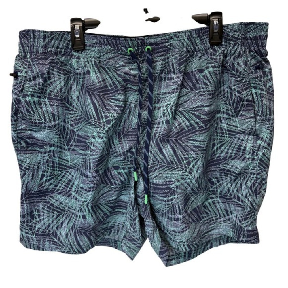 Lands' End Men's XXL‎ Swim Trunks Blue Purple Green Palm Print Lined 4 Pocket
